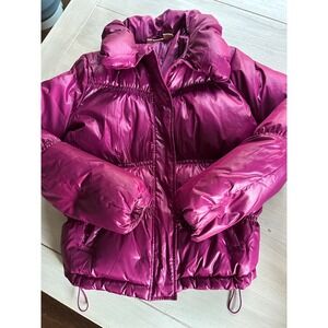 DKNY Jeans Womens Puffer Jacket‎ Metallic Fuchsia Down Filled Zip Up